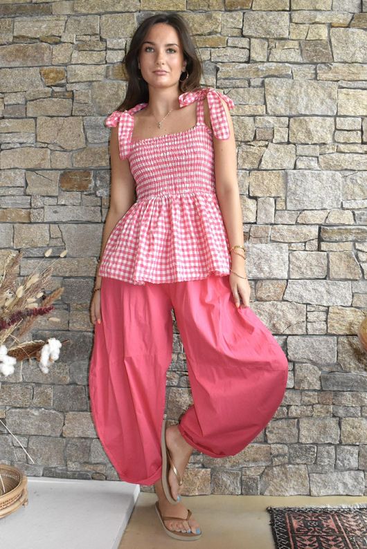 Nonni Gingham Bandeau Cami Miami Pink